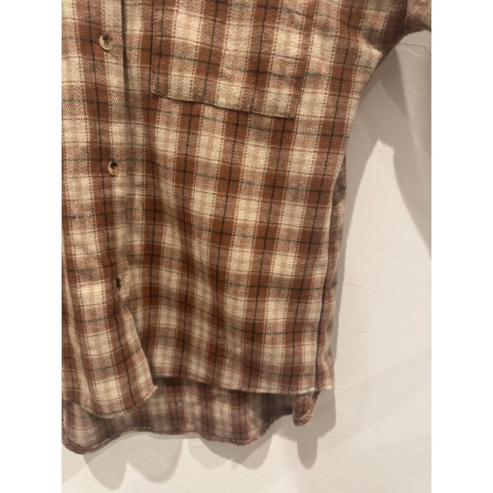 Böhme oversized brown and beige plaid flannel shacket Size Small Brown & White - Picture 6 of 16